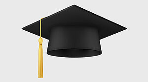 Black graduate cap with tassel, 3d student hat