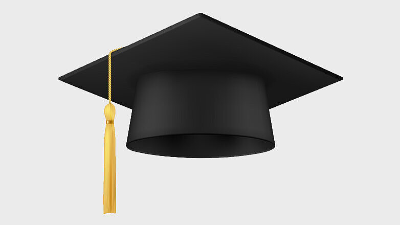 Black graduate cap with tassel, 3d student hat